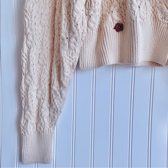 Free People Olive You Surplice V-Neck Texture Cable Wrap Cardigan In Macadamia - Picture 11 of 13